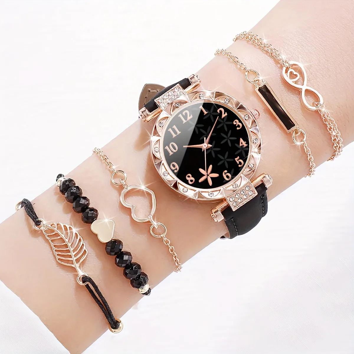 Floral Quartz Watch Set Perfect Gift for Mom 6pcs