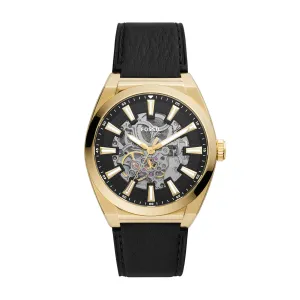 Fossil Men's Everett Stainless Steel Mechanical Automatic Watch, Gold/Black, Everett Auto