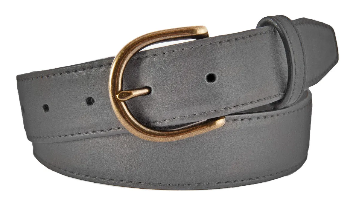 Gray Smooth Leather Belt, Soho Buckle (Antique Brass)