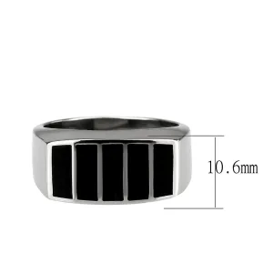 High polished (no plating) Stainless Steel Ring with Epoxy in Jet for Women Style TK3767