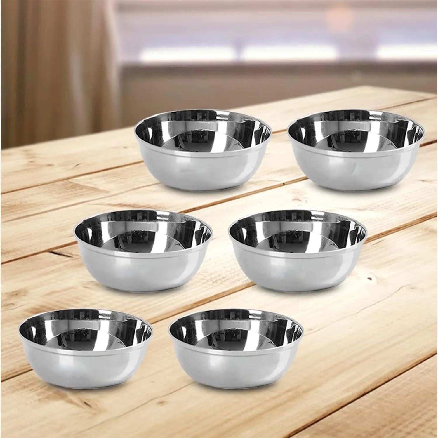 Kuber Industries Stainless Steel Bowl Kitchen Set | Durable & Wobble Free Base | Rust Proof, Easy to Clean & Store | Essential Indian Dinnerware & Crockery | Steel Bowl Set of 6 (Pack of 6)