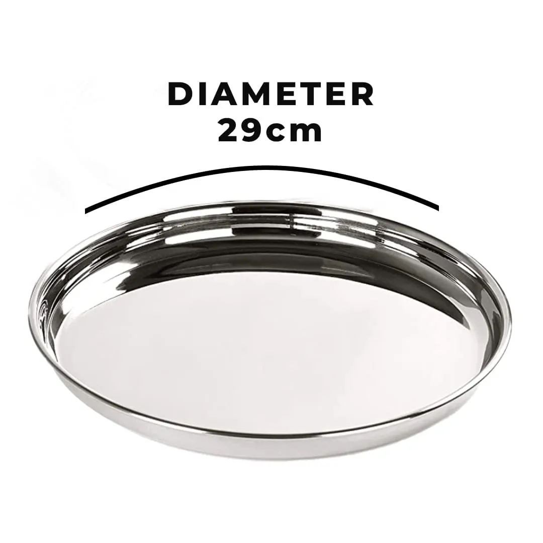 Kuber Industries Stainless Steel Dining Plate Set | Blunt Edges, Deep Base | Glossy Finish, Durable, Easy to Clean | Steel Plates for Lunch, Breakfast, Dinner | Set of 4 (Pack of 2)