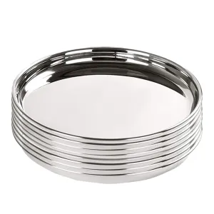 Kuber Industries Stainless Steel Dining Plate Set | Blunt Edges, Deep Base | Glossy Finish, Durable, Easy to Clean | Steel Plates for Lunch, Breakfast, Dinner | Set of 4 (Pack of 2)