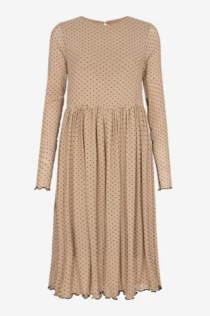 Mesh Frill Dress - Nude Black Dot