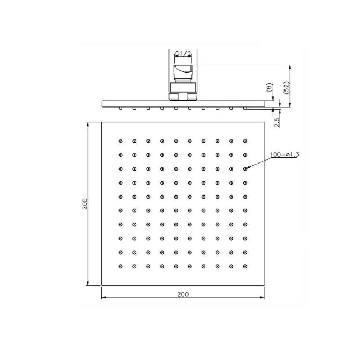 NERO 200mm Square Shower Head Chrome