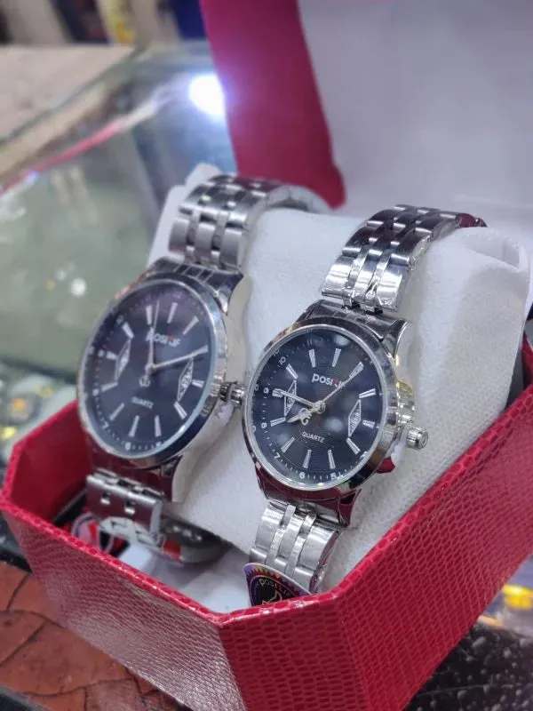 Positif Good Looking Dile Couple Watch With Steel Chain Watch