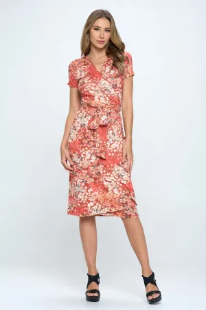 RENEE C Floral Tie Front Surplice Short Sleeve Dress