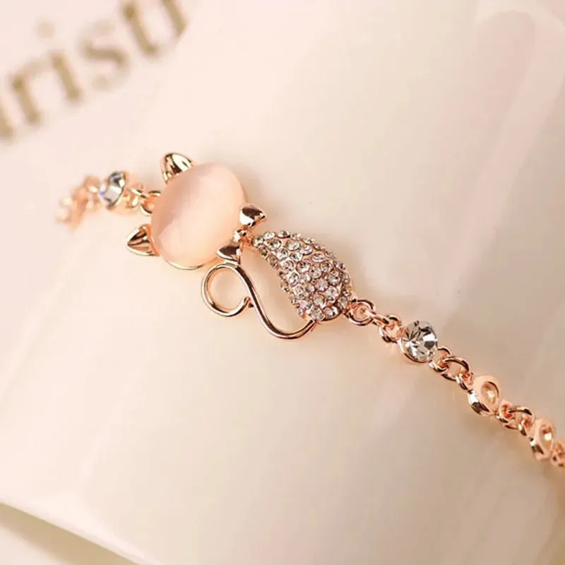 Rose Gold Alloy Lovely Cat Bracelets