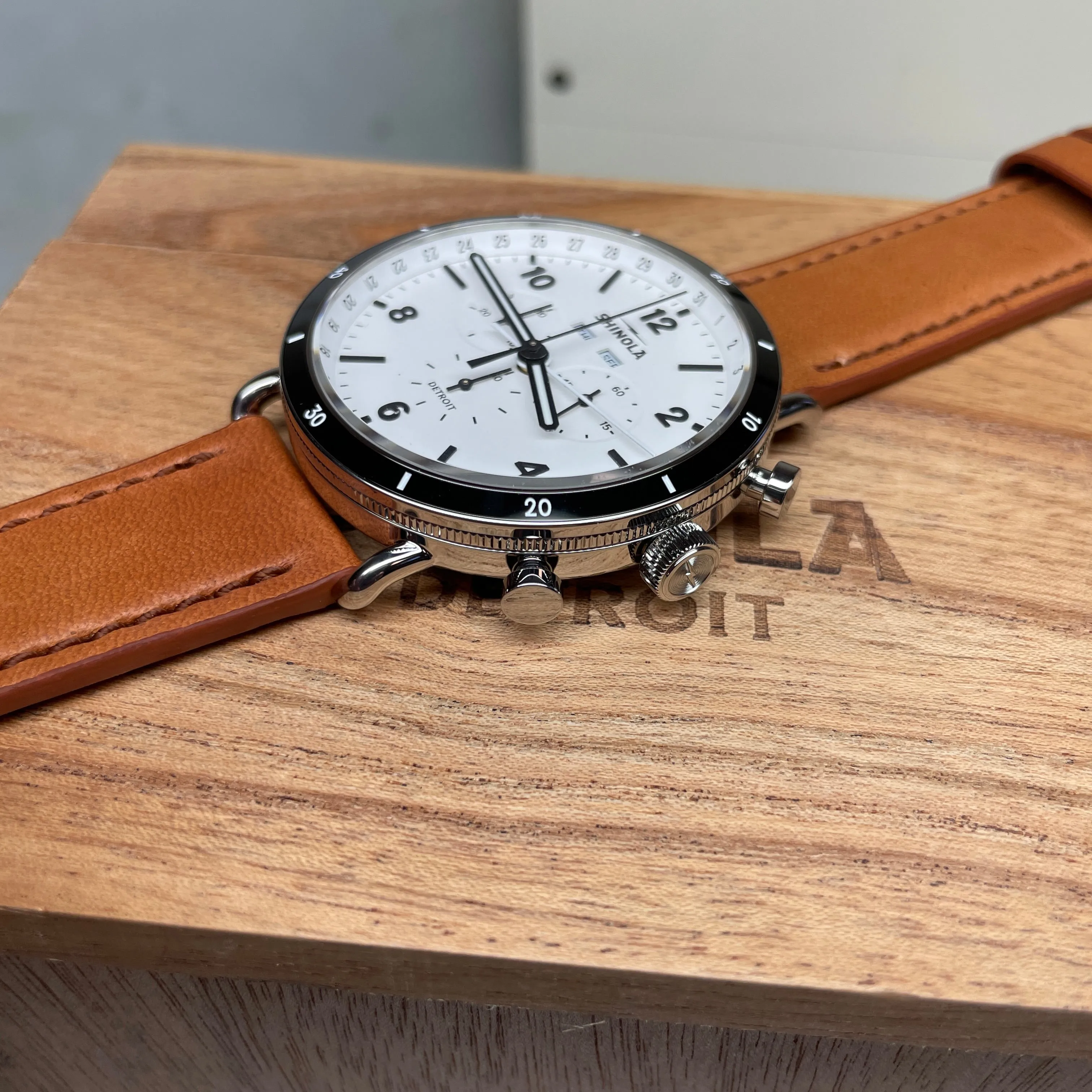 Shinola 45MM Canfield Sport Chronograph Steel Leather White Watch 20141501