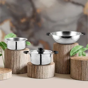 Stainless Steel 3 PCS Light Weight Hammered Cookware Set