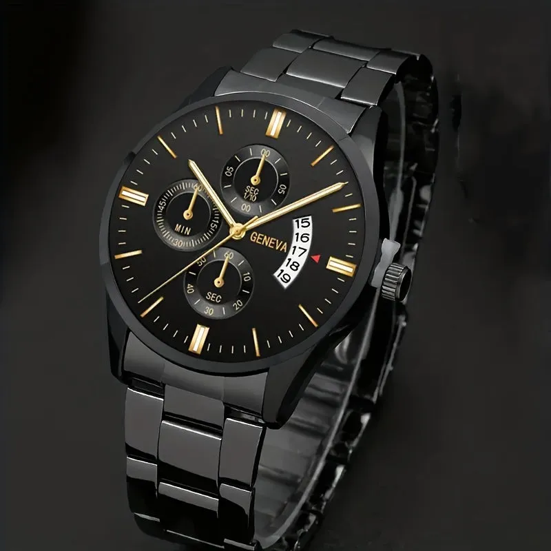 Stylish Stainless Steel Quartz Watch  Bracelet Set for Men