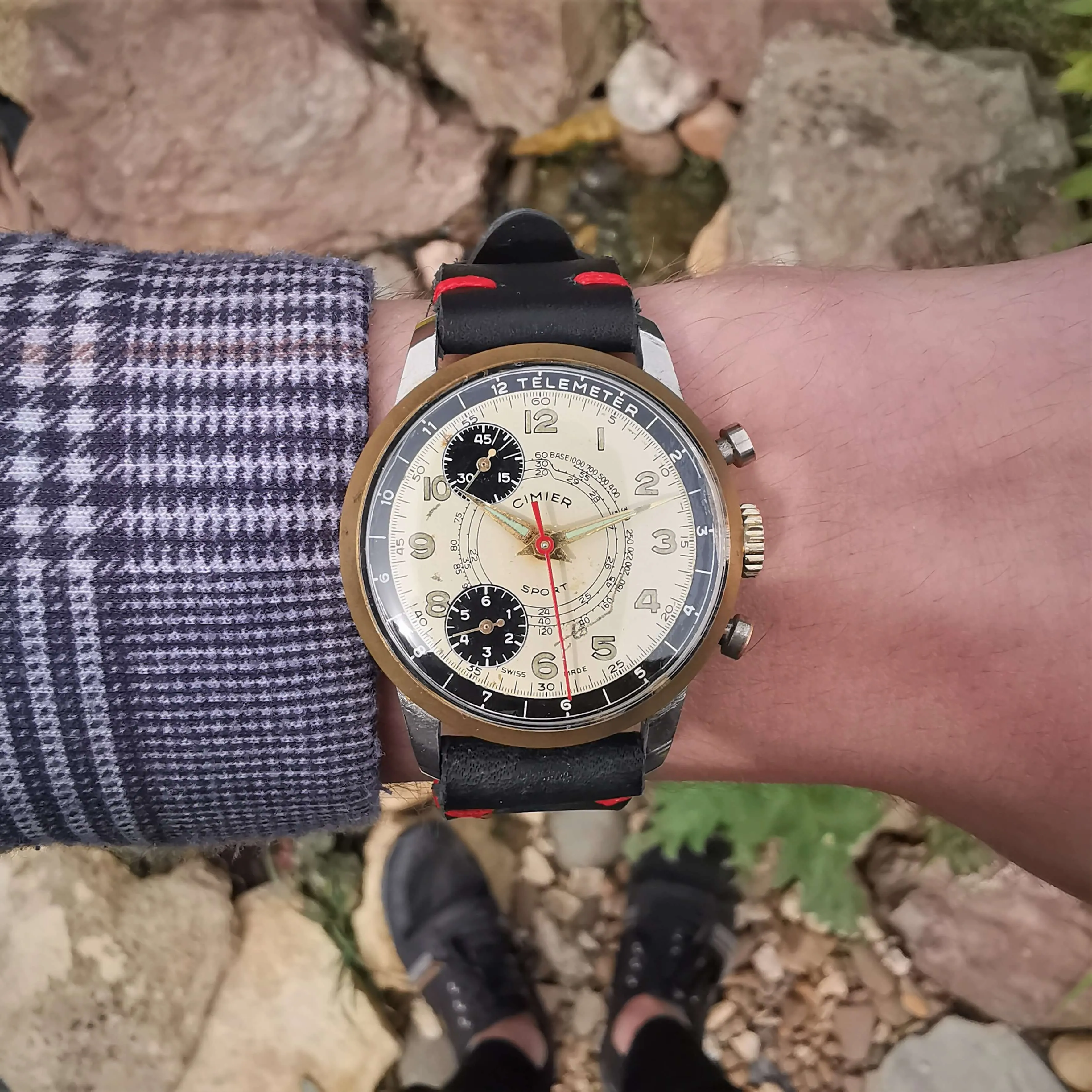 Vintage Men's Swiss Cimier Sport Early 'Stop-Start' Chronograph Watch // With A Handcrafted Genuine Leather Strap // And Panda Dial