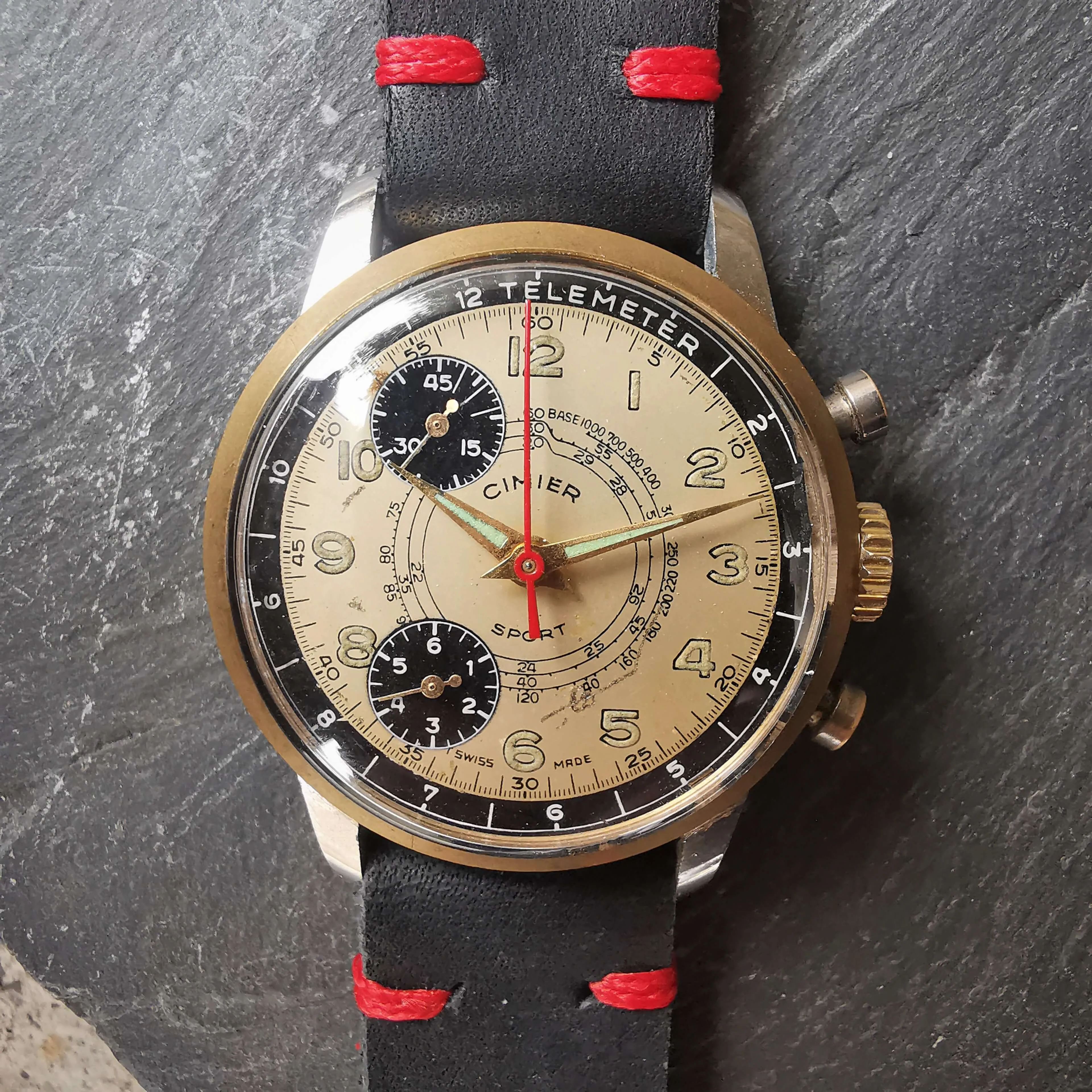 Vintage Men's Swiss Cimier Sport Early 'Stop-Start' Chronograph Watch // With A Handcrafted Genuine Leather Strap // And Panda Dial