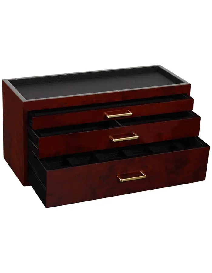 WOLF Meridian 5 Piece Watch Storage & Accessories Box - Burlwood