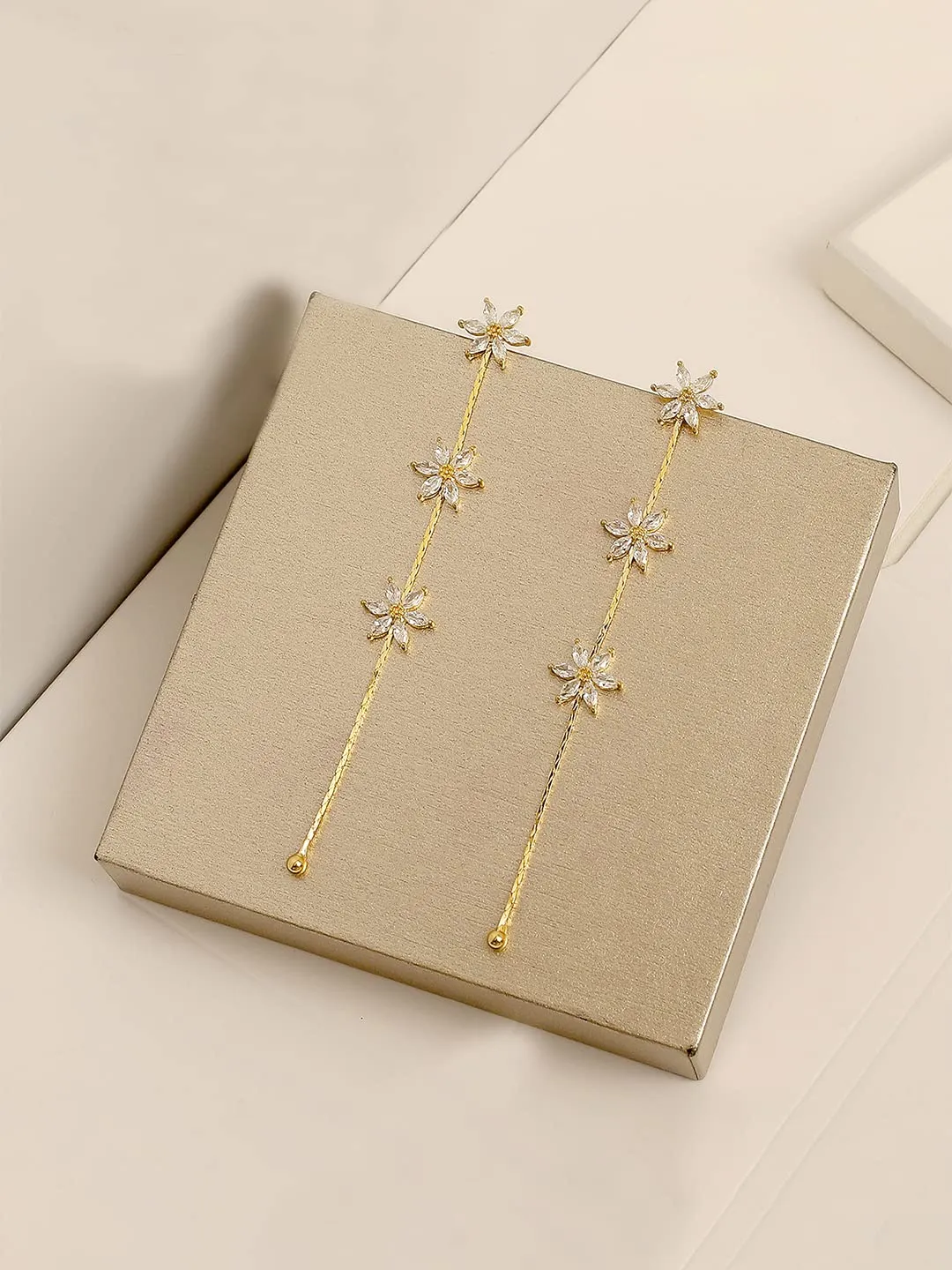 Yellow Chimes Dangler Drop Earring for Womens Gold Plated Crystal Studded Floral Designed Dangler Drop Earrings for Women and Girls