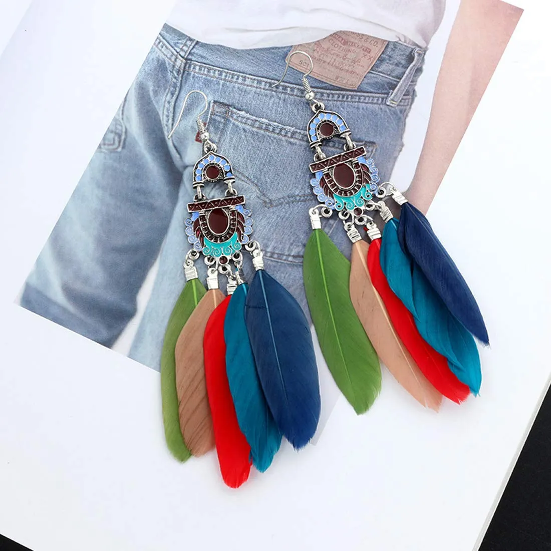 Yellow Chimes Feathers in Colors Long Tassel Earring for Women & Girls